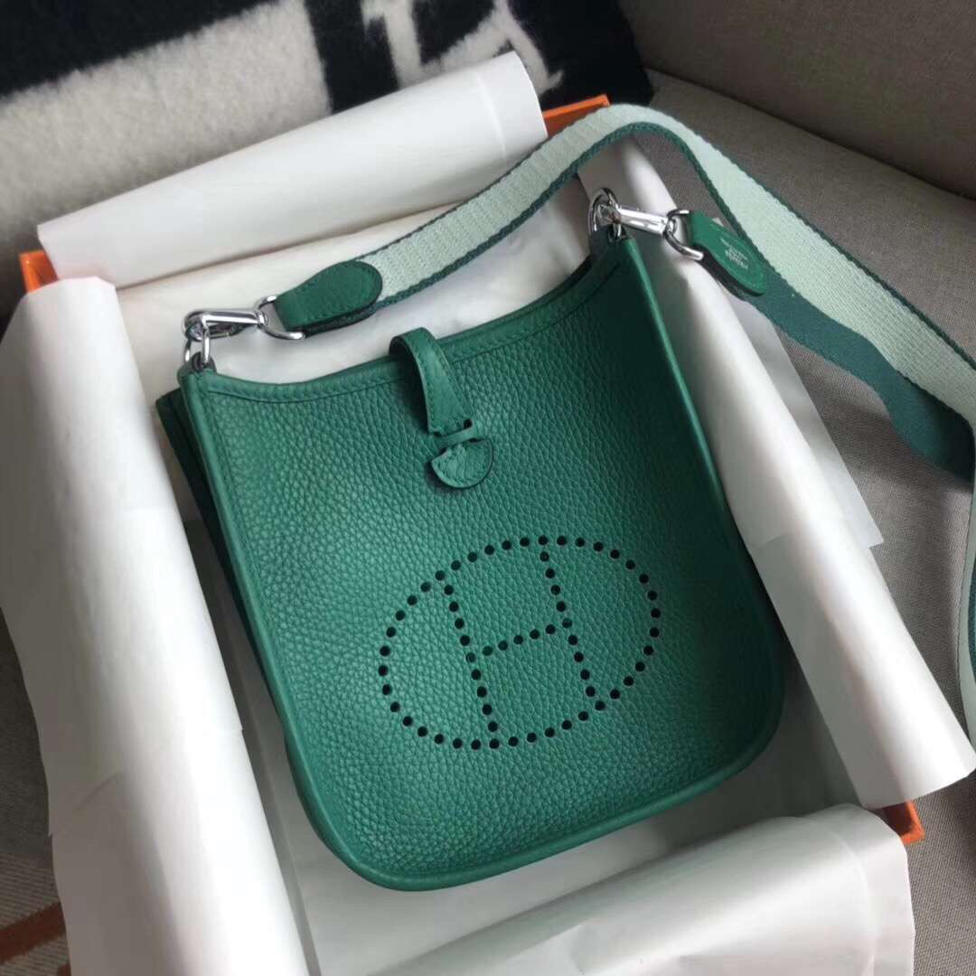 Hermes Evelyne 16 Amazone TPM Shoulder Bag In Dark Green Clemence Leather